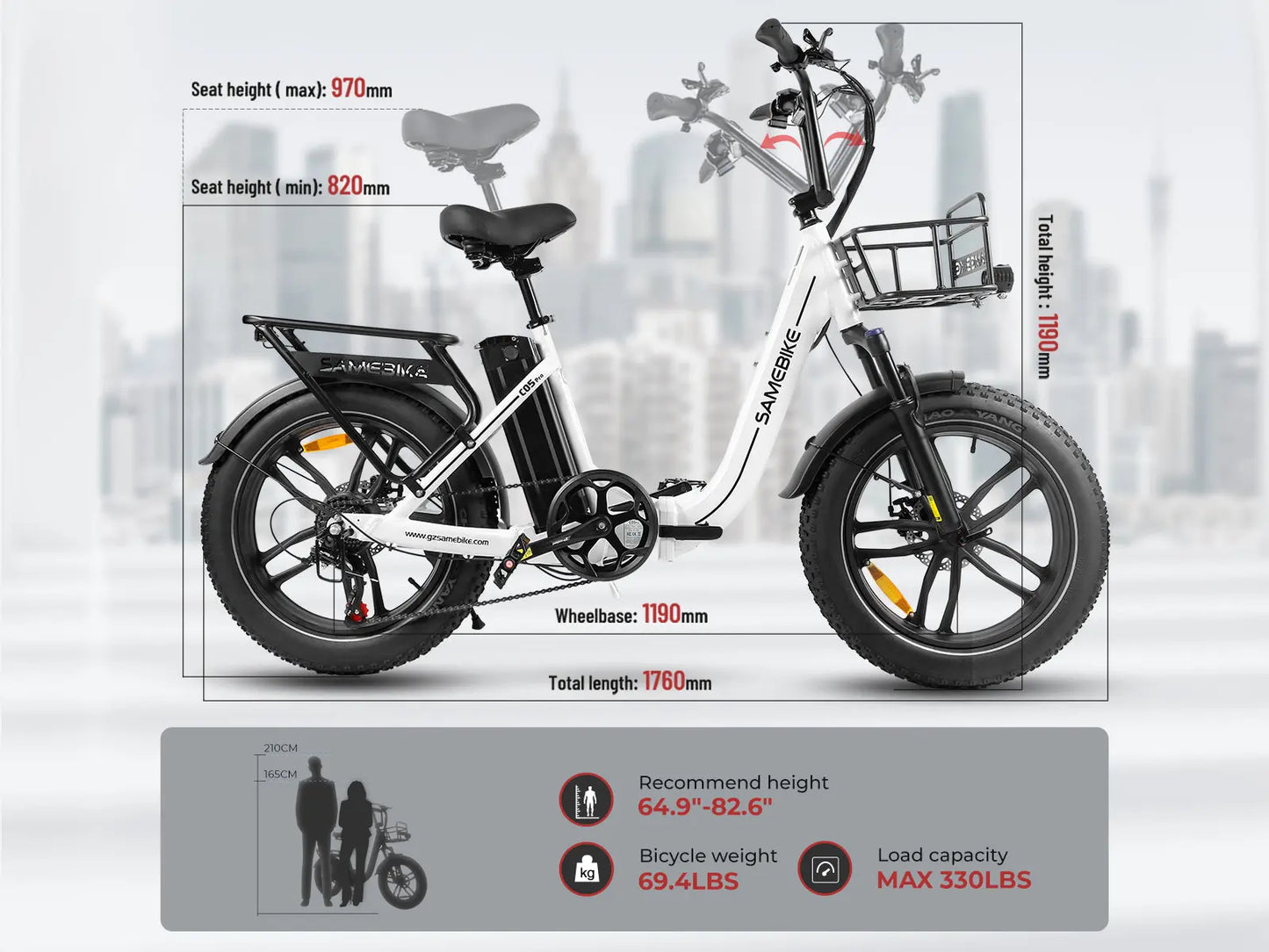 Vélo électrique Fatbike pliable | Samebike C05 Pro | 500 W | V‑max 25 km/h | Autonomie 80 km - Urban Bikes