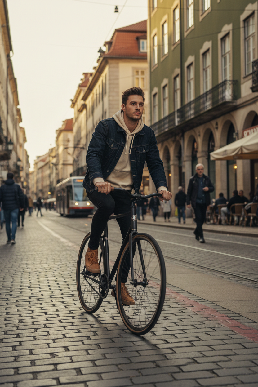Utilise une image lifestyle principale (vélo en rue, avec rider) pour attirer l’attention.
Ajoute ensuite des photos produits claires (fond blanc ou neutre) pour présenter tes modèles.
Si tu proposes plusieurs styles ou personnalisations, montre un carrousel avec différentes configurations et couleurs. en portrait