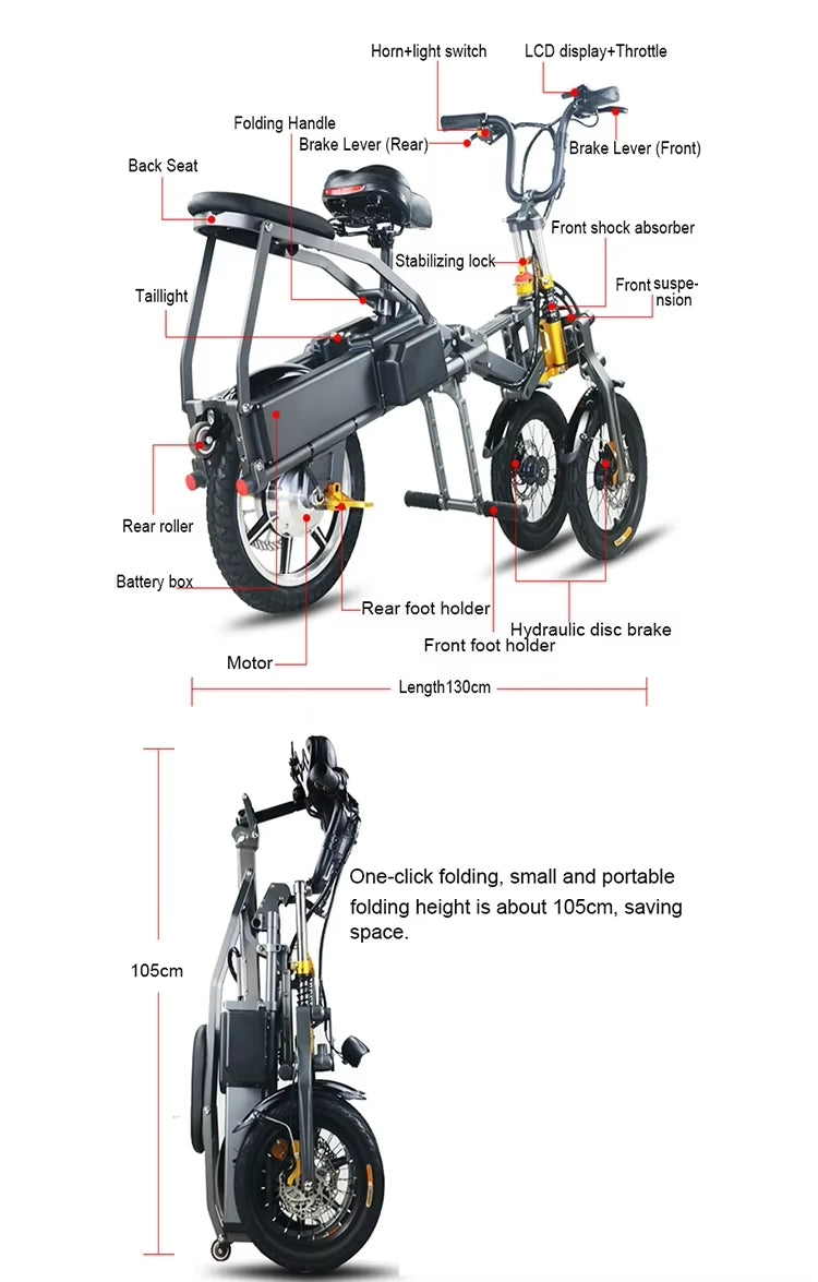 Vélo électrique 3 roues pliable | EcoRider JX003 | 500 W | V‑max 25km/h | Autonomie 150 km - Urban Bikes