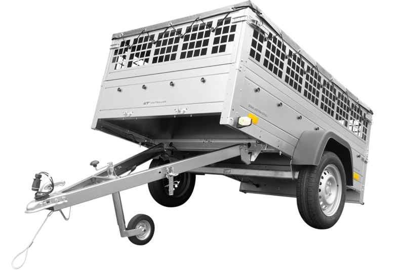 Remorque grillagée 200x125 avec bâche plate grise, tiges de support bâche, ridelles grillagées et roue jockey - Garden Trailer 201 KIPP – Image 2