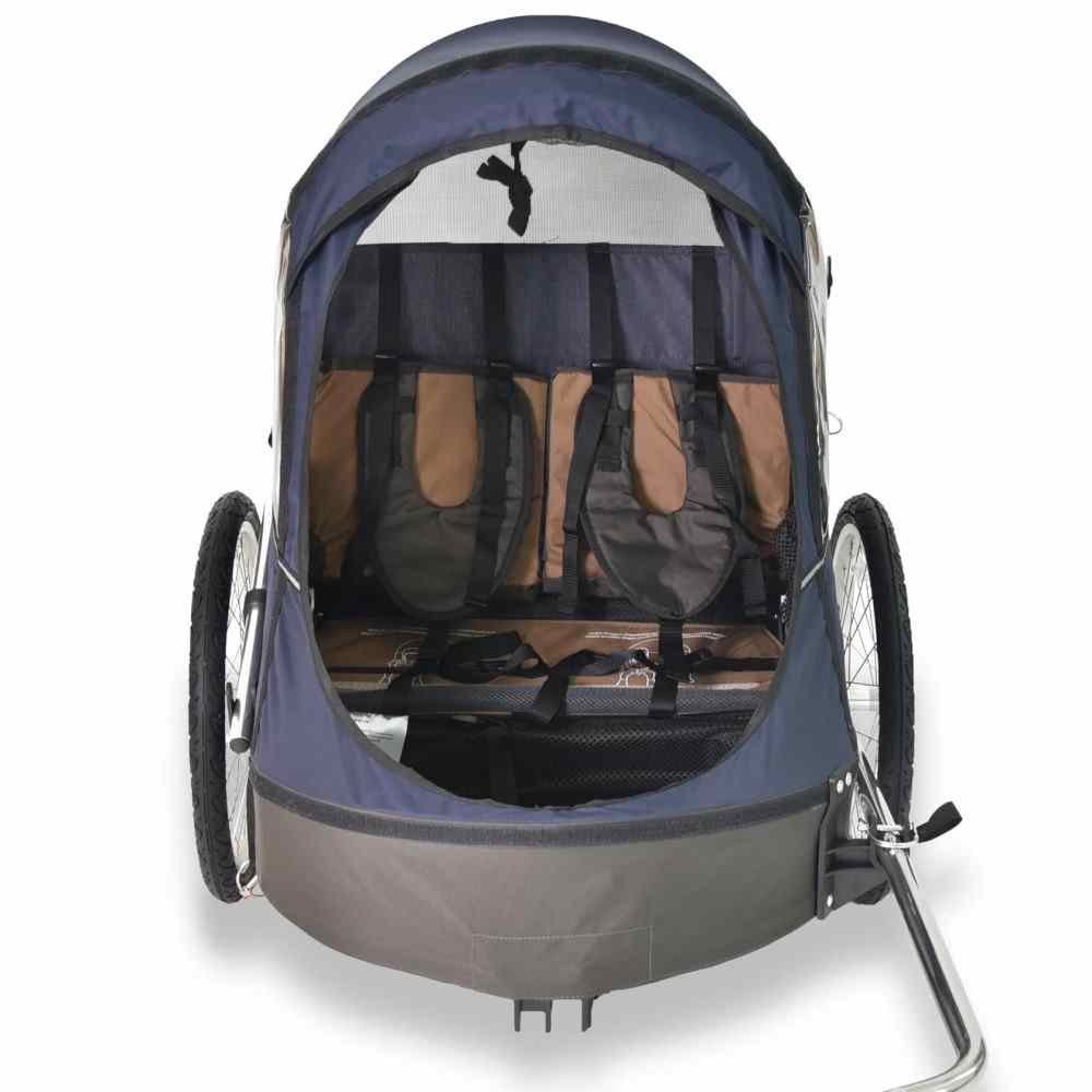 Wike Remorque Vélo pour 2 Enfants - Premium Double - Poussette et Kit de Jogging inclus - marine/marron – Image 6